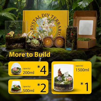 DIY Crystal Terrarium Kit - 21-Pieces All-in-One Starter Kit with Preserved Moss, Pumice, Crystals, Coconut Coir, Tools & Decor | Healing Gift for Relaxing | Plants Lovers | Home & Desk Decor