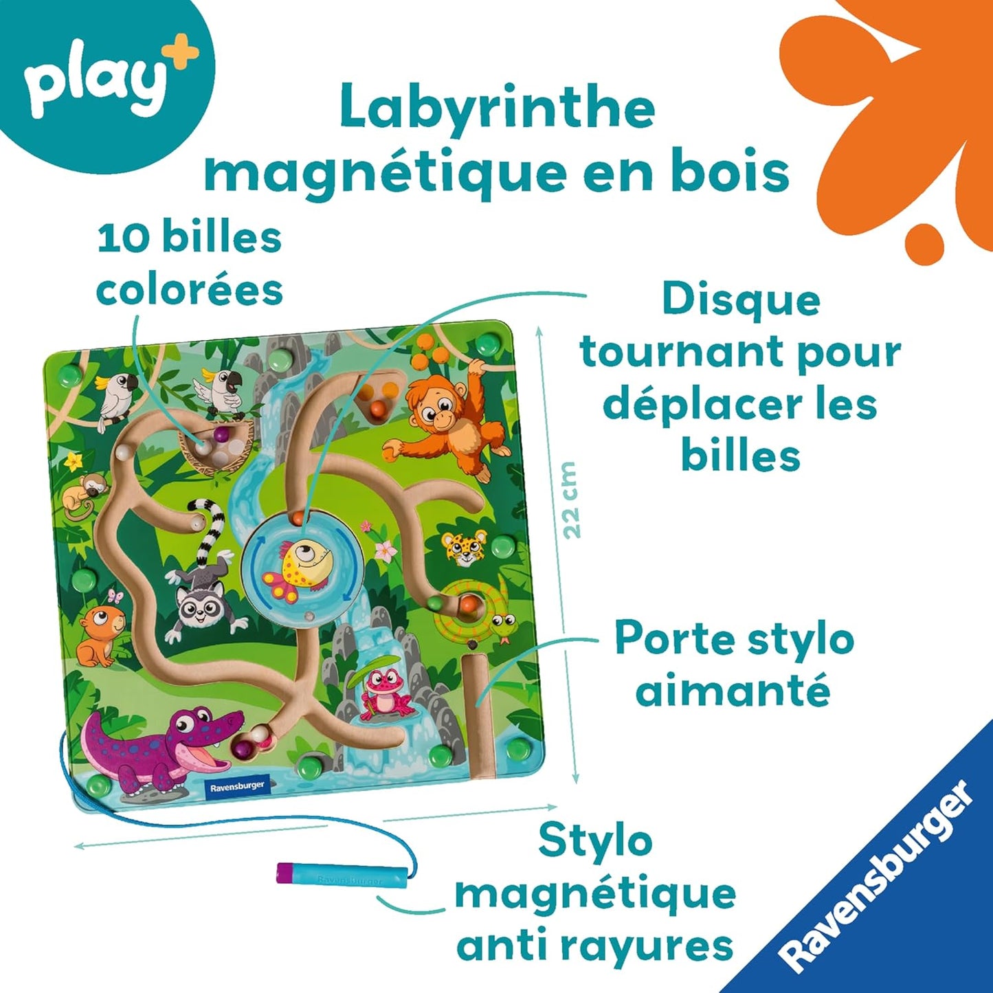 Ravensburger Play+ 34018 Jungle Wooden Magnetic Maze for Children from 18 Months