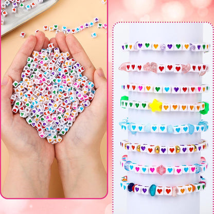 Letter Beads, Augshy 1400 Pcs Morandi Cube Alphabet Bead,Square Letter Beads with 1 Roll 10M Crystal String Cord (6mm)