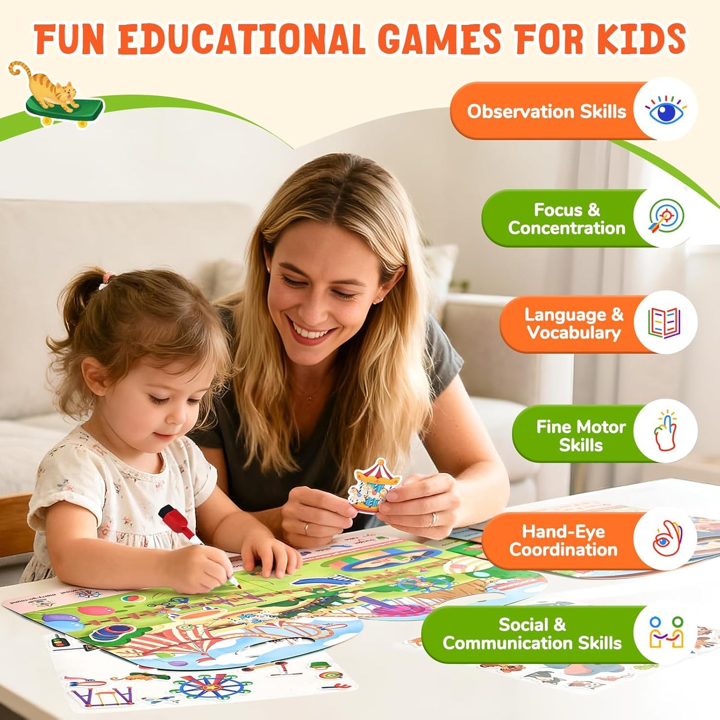 JoyCat Reusable Sticker Book Set (3-Pack): Farm, Pizza-Making, Weather - 90 Pcs Stickers for Toddlers, Kids Sticker Activity Book, Road Trip Travel Toys, Birthday Gifts for Boys and Girls
