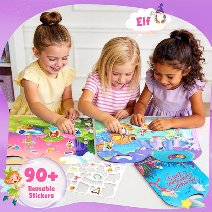 JoyCat Reusable Sticker Book Set (3-Pack): Farm, Pizza-Making, Weather - 90 Pcs Stickers for Toddlers, Kids Sticker Activity Book, Road Trip Travel Toys, Birthday Gifts for Boys and Girls