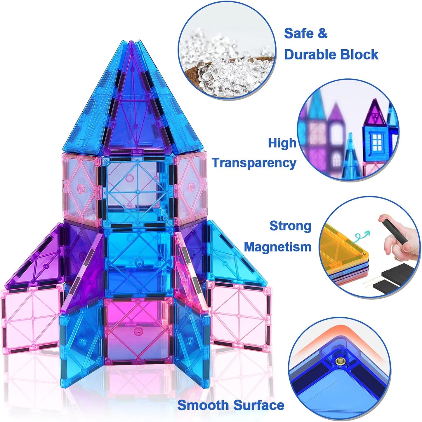 KAEILORU Magnetic Tiles Road Set with Car Magnet Building Tile Toys for Kids Ages 3-5 4-8 5-7 Magnetic Blocks Expansion Pack STEM Construction Valentines Toys Boy Girl Toddler Birthday Gift 42pcs