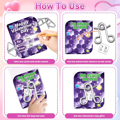 AuroTops 24 Pack Valentine Cards for Kids with Metal Brain Teaser Puzzles,Kids Valentines Day Gifts for School,Valentines Day Party Favors,Classroom Exchange Gift,Fidget Toys Bulk,Classroom Prizes