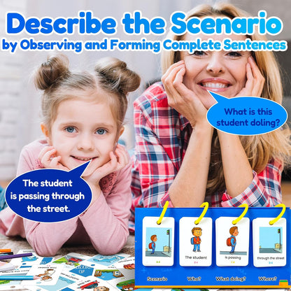 English Learning Pocket Chart Calendar Set for Kids 3-10 - Sentence Building Puzzle Games, Word Games, Phonics Flash Cards, Early Education Classroom Home Preschool (Advanced Set)