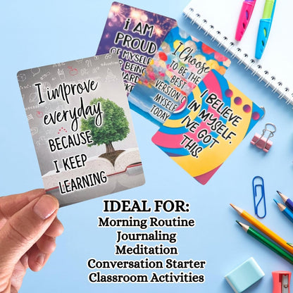 Growth Mindset Positive Affirmation Cards, 54 Affirmations, 150+ Inspiring Questions, Glossy Coated Cards with Storage Box, Meaningful Gift, Loved by Teachers, Therapists and Parents