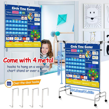 Circle Learning Time Center Pocket Chart Calendar Set, Educational Pocket Chart Learning Shape, Color Classroom Pocket Chart-Number Pocket Chart Wording Rhyme Pictures Pocket Chart