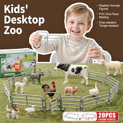 24PCS Farm Ranch Animal Fence Corral Toys for Kids Age 3-5 5-7 4-8 Years Olds Boys Girls, Educational Farm Animal Cake Toppers for Toddlers 3 4 5 6 7 8 9 10