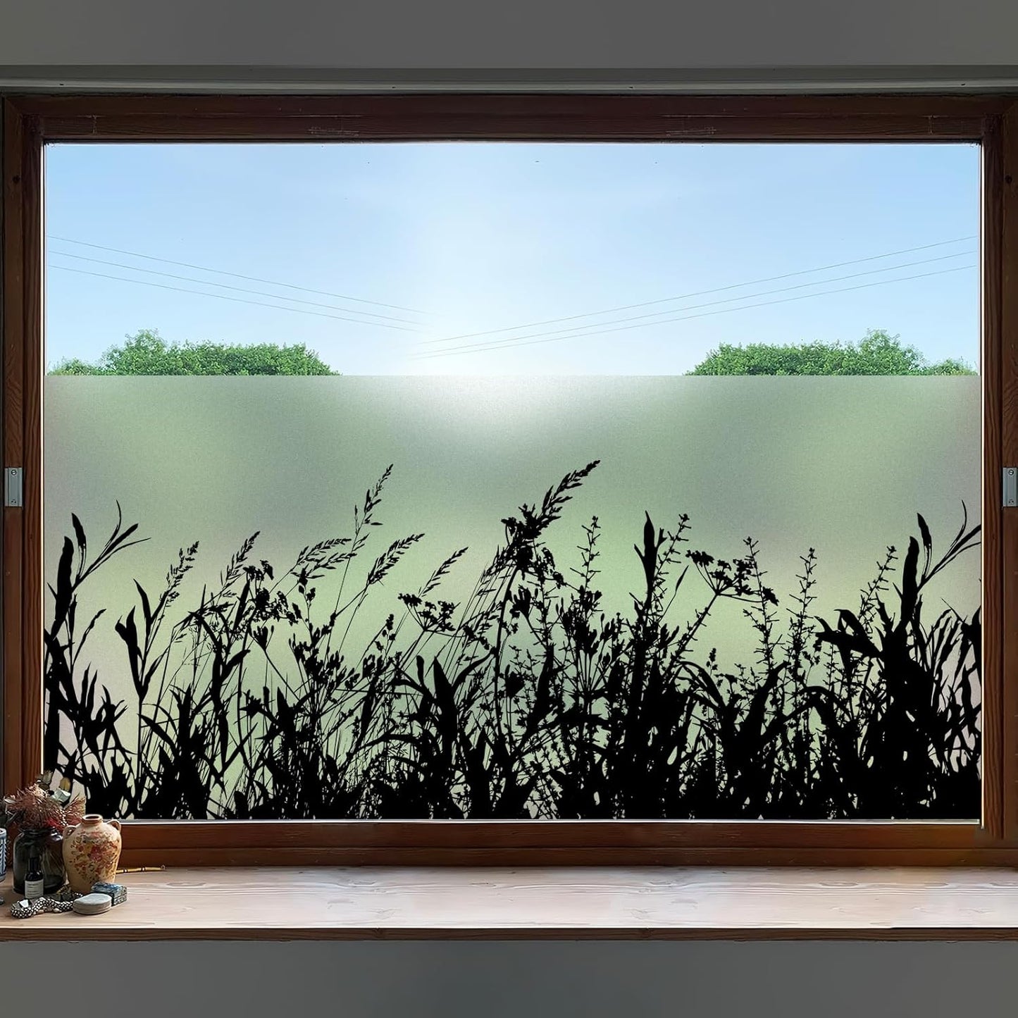 DKTIE Window Privacy Film Flowers Pure White Pattern Stained Glass Window Film Decorative Frosted Glass Window Film Sun Blocking Heat Control Static Cling (A274, 17.5" x 78.7")
