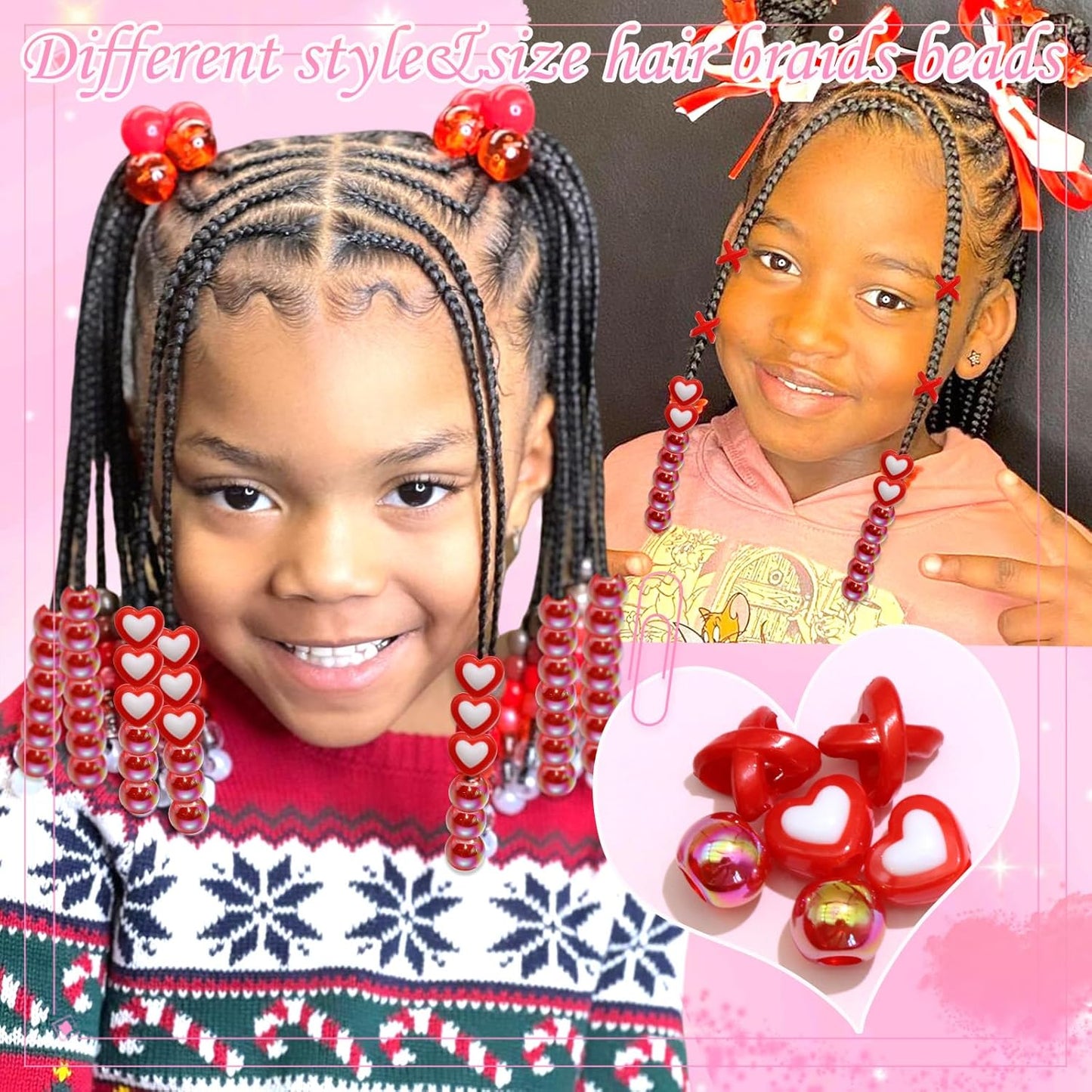 60PCS Purple Braids Beads 3 Styles Dreadlock Bead Accessories Cute Hair Jewelry AB Round Bead Decoration for Kids Girls