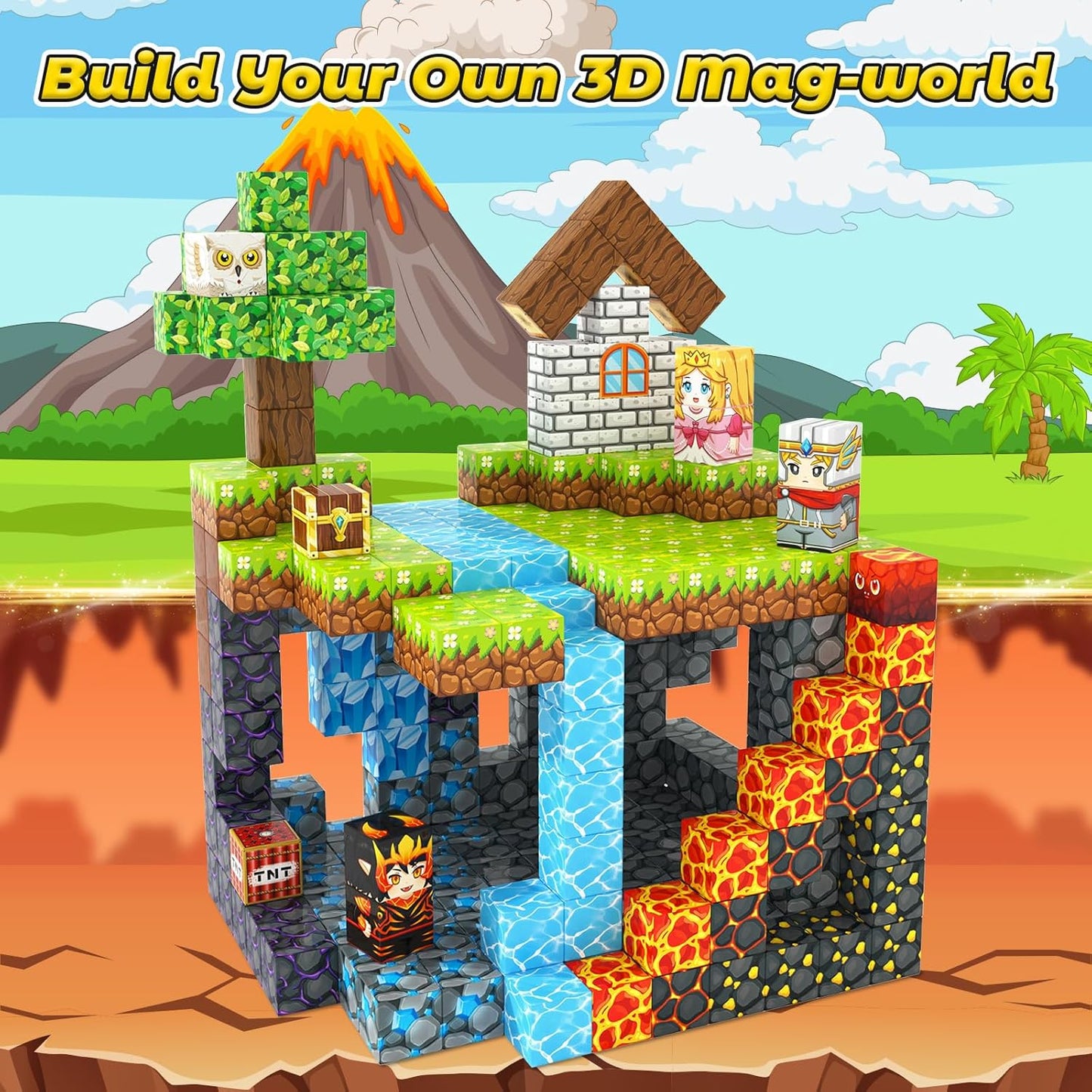 Magnetic Blocks, Build Mine Magnet World Forest Farm Edition, Magnetic Building Blocks for Kids Ages 4-6 6-8 8-12, Sensory STEM Toys for Boys & Girls
