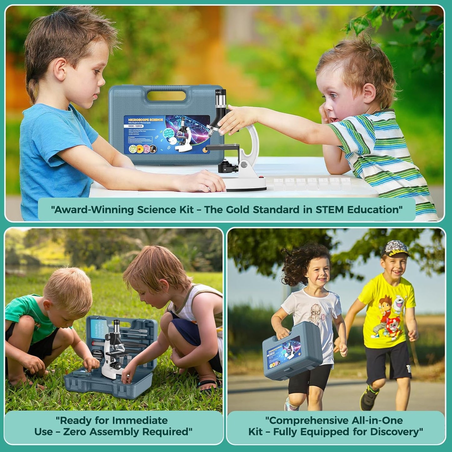 USCAMEL Kids Microscope Science Kit - 1200X Microscope for Kids 8-12 with Prepared Slides Metal Body LED Light Carrying Box Educational Compound Toy Set for Children Ages 5 Year Old Boys & Girls Gift