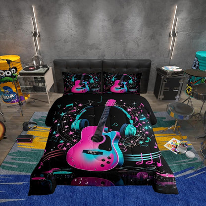 Erosebridal Drum Kit 3D Print Kids Comforter Sets Rock Music Themed Full Bedding Set for Boys Girls Musical Pattern Comforter Set,Colorful Retro Style Quilt Duvet 3 Pcs