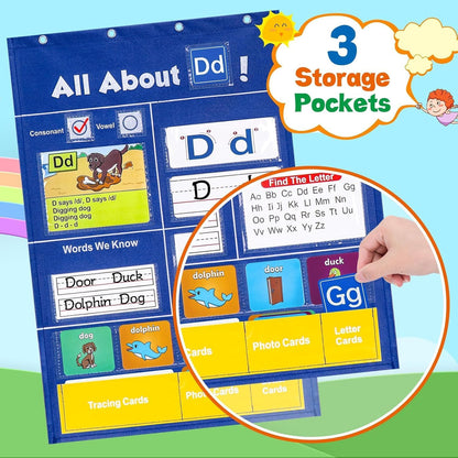 Alphabet Learning Pocket Chart ABC Flash Cards Alphabet Wall Chart Learning Games, Handwriting Practice Letter Tracing for Kids, Preschool Kindergarten Teacher Teaching Learning Activities Must Haves