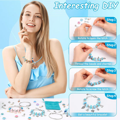 LifeisLuck Charm Bracelet Making Kit, 140 PCS DIY Craft Bead Sets Jewelry Making Kit, Portable Bracelet Organizer Gift Box for Teenage Birthday Christmas Stocking White Elephant Gift Exhange