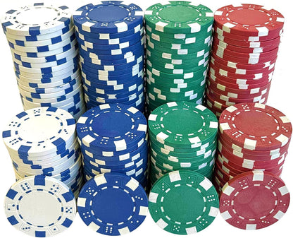SEETOOOGAMES 100 Pieces 11.5g Clay Composite Dice Striped Casino Poker Chips- 4 Colors (red, Green, White and Blue)