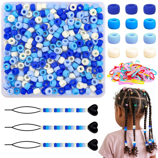 200PCs Silicone Pony Beads Kit for Braiding with Storage Box, 100PCs Elastic Rubber Bands and 3 Beading Tools, Soft Hair Beads Bulk for Hair Accessories DIY Crafts (Mix Colors)