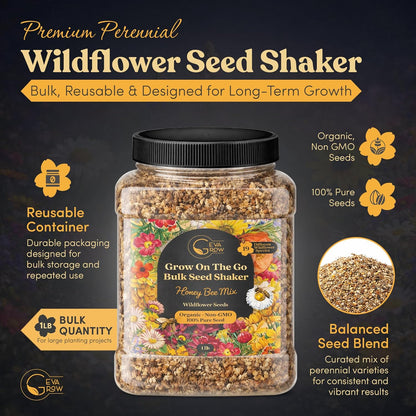 Mini Wildflower Seed Shaker - Save The Bees Seed Mix, by GevaGrow | 80,000+ Seeds | Pollinator & Bee Attracting Flower Seeds Bulk for Planting in Pots & Outdoor Gardens | 2 Ounce