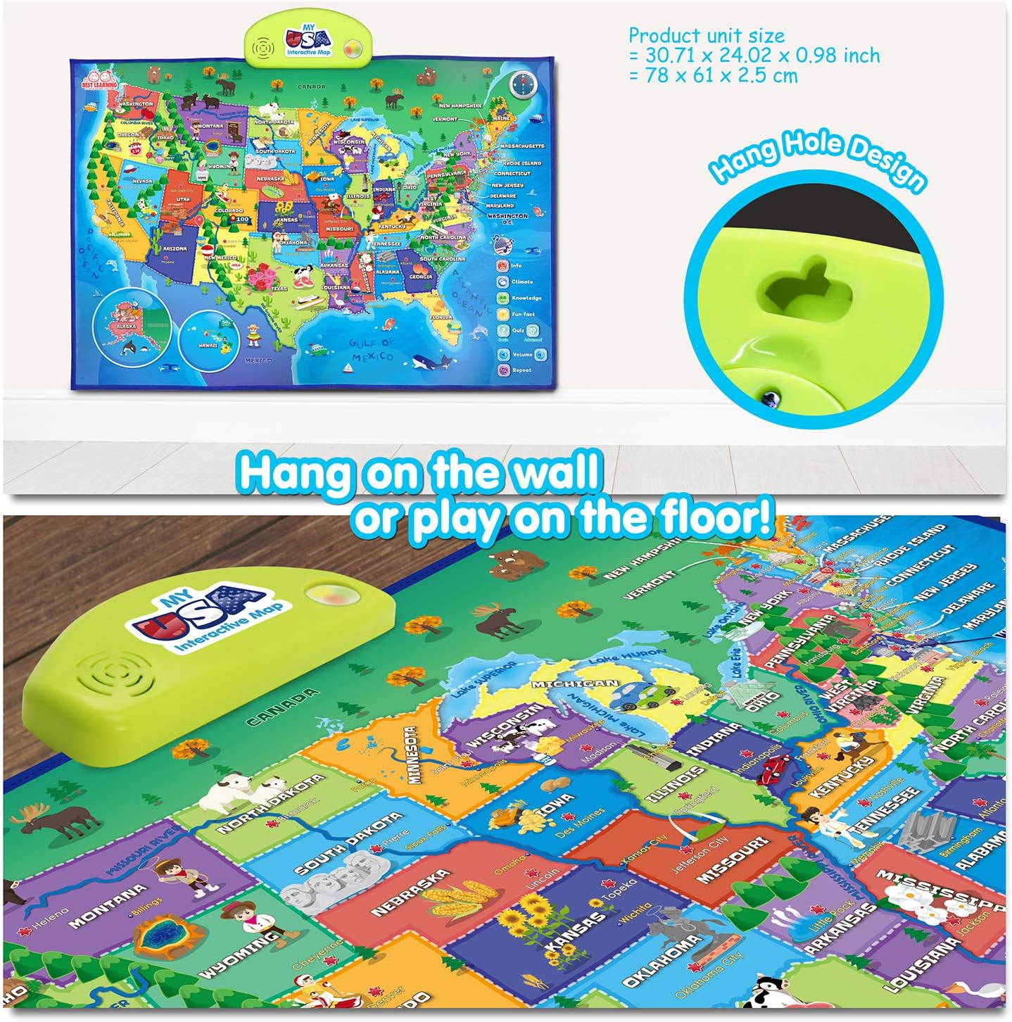BEST LEARNING i-Poster My World – Interactive Talking World Map for Kids Ages 5-12 to Learn Countries, Flags, and Fun Facts About Our Planet