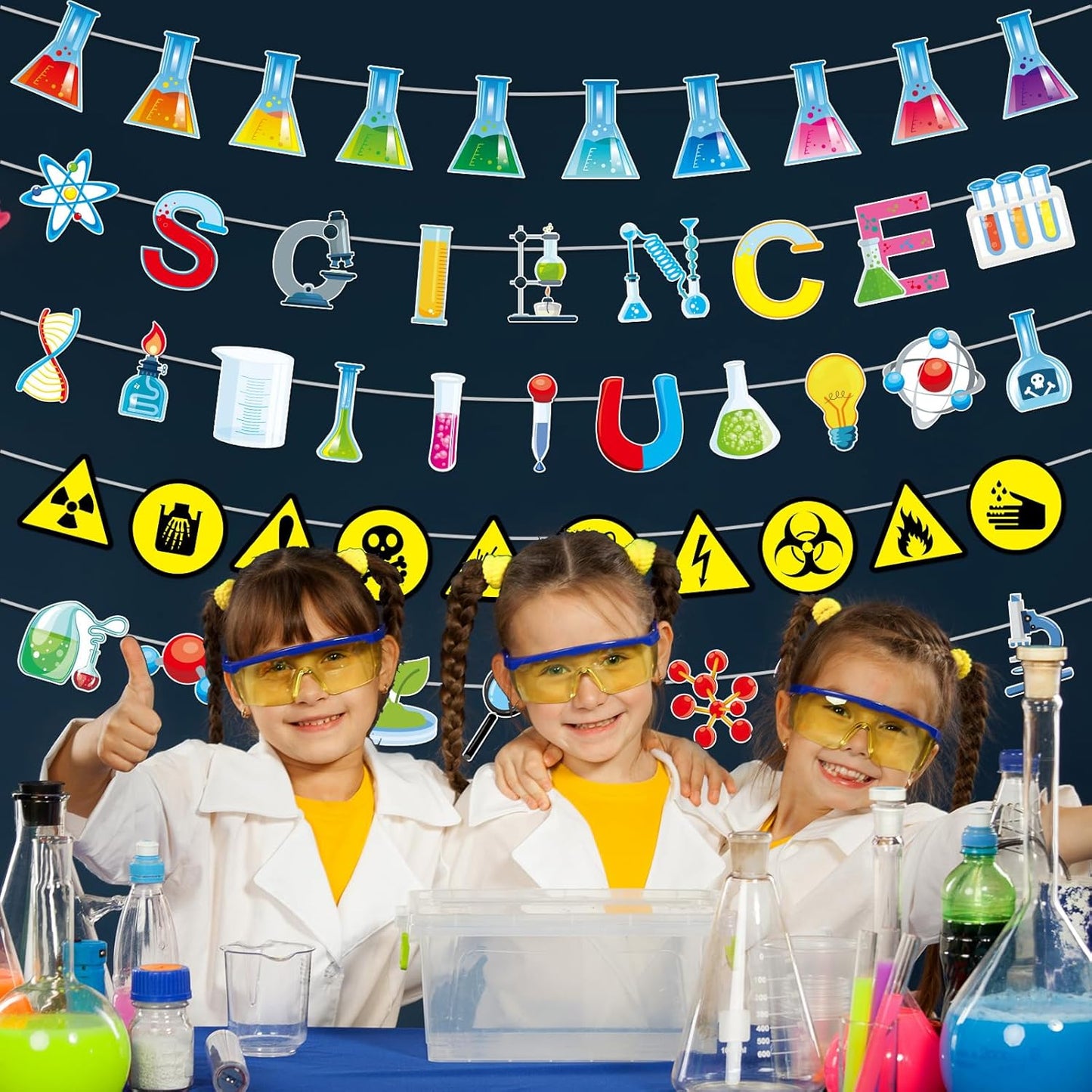 gisgfim 5 Pieces Science Banners Science Classroom Decor Chemistry Lab Banner Party Decorations for Home School Classroom Scientist Birthday Party Supplies
