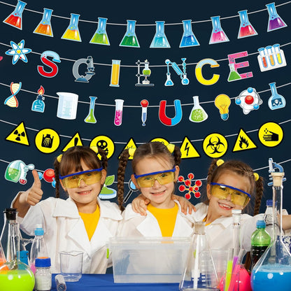 gisgfim 5 Pieces Science Banners Science Classroom Decor Chemistry Lab Banner Party Decorations for Home School Classroom Scientist Birthday Party Supplies