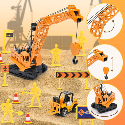 TUZT Kids Construction Sensory Bin Play Sand Kit Toys for Toddlers, Sandbox with 3.1lbs Sand & Large Tower Crane & 5 Trucks & 13 Signs & 14 Molds, Birthday for Toddler Boy 3-8 Years Old