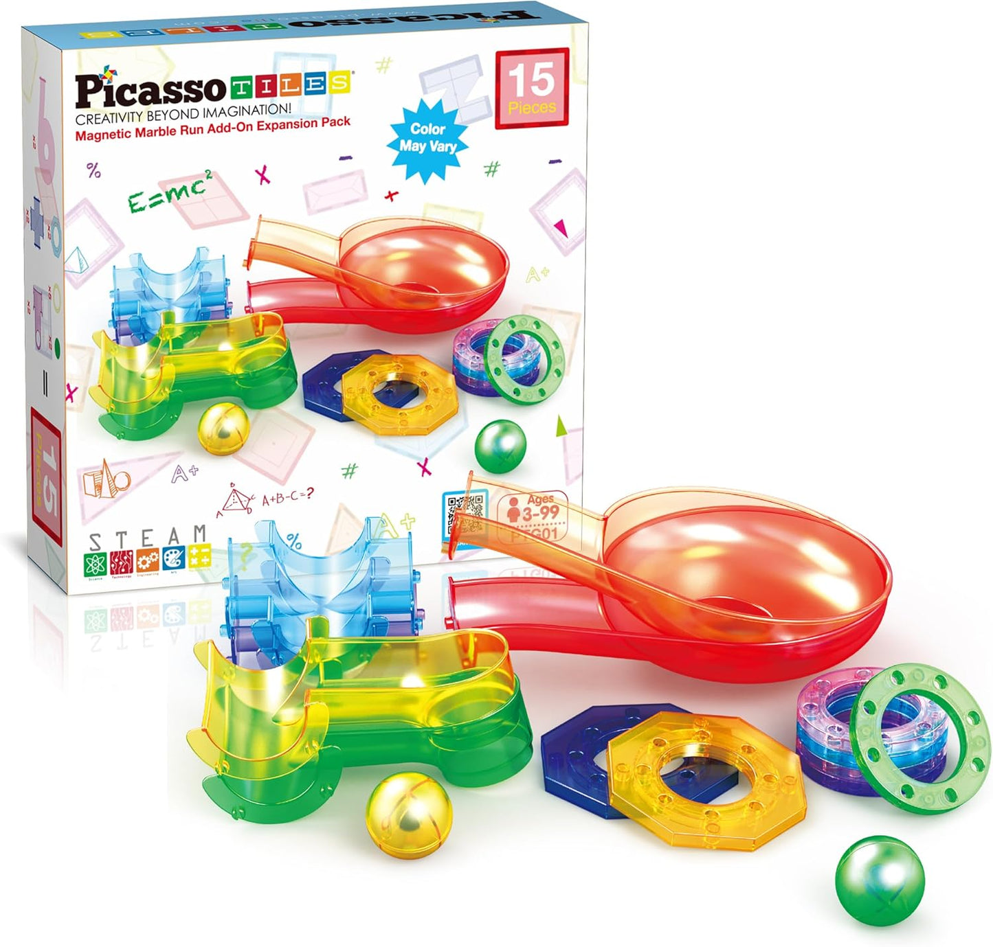 PicassoTiles 70pc Marble Run Magnetic Tiles STEM Set for Kids Ages 3 and Older Magnet Tile Marbles Maze Building Blocks Brain Development Toy Preschool Educational Learning Construction Playset PTG70