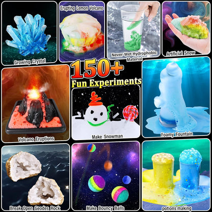 PATIFEED 150 Experiments Science Kit for Kids, Chemistry Set, Scientific Christmas Birthday Toys Gifts Ideas for Boys Girls, Break Geodes, Volcano,S.T.E.M Learning Projects
