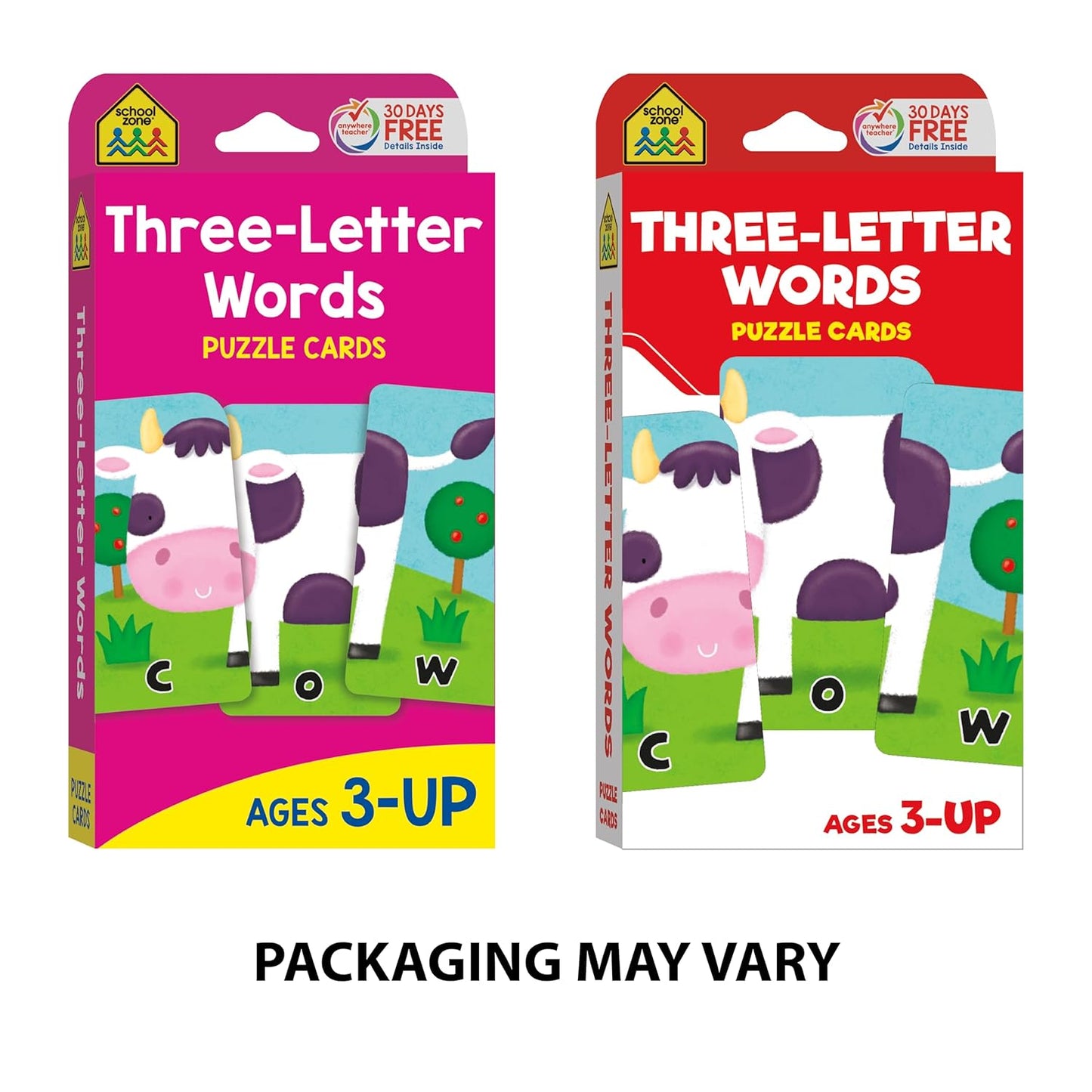 School Zone Three-Letter Words Puzzle Cards: 56 Flash Cards, Toddler, Preschool, Kindergarten, Letter Recognition, Spell Words, Spelling, Word-Picture Recognition, Ages 3+, Packaging May Vary
