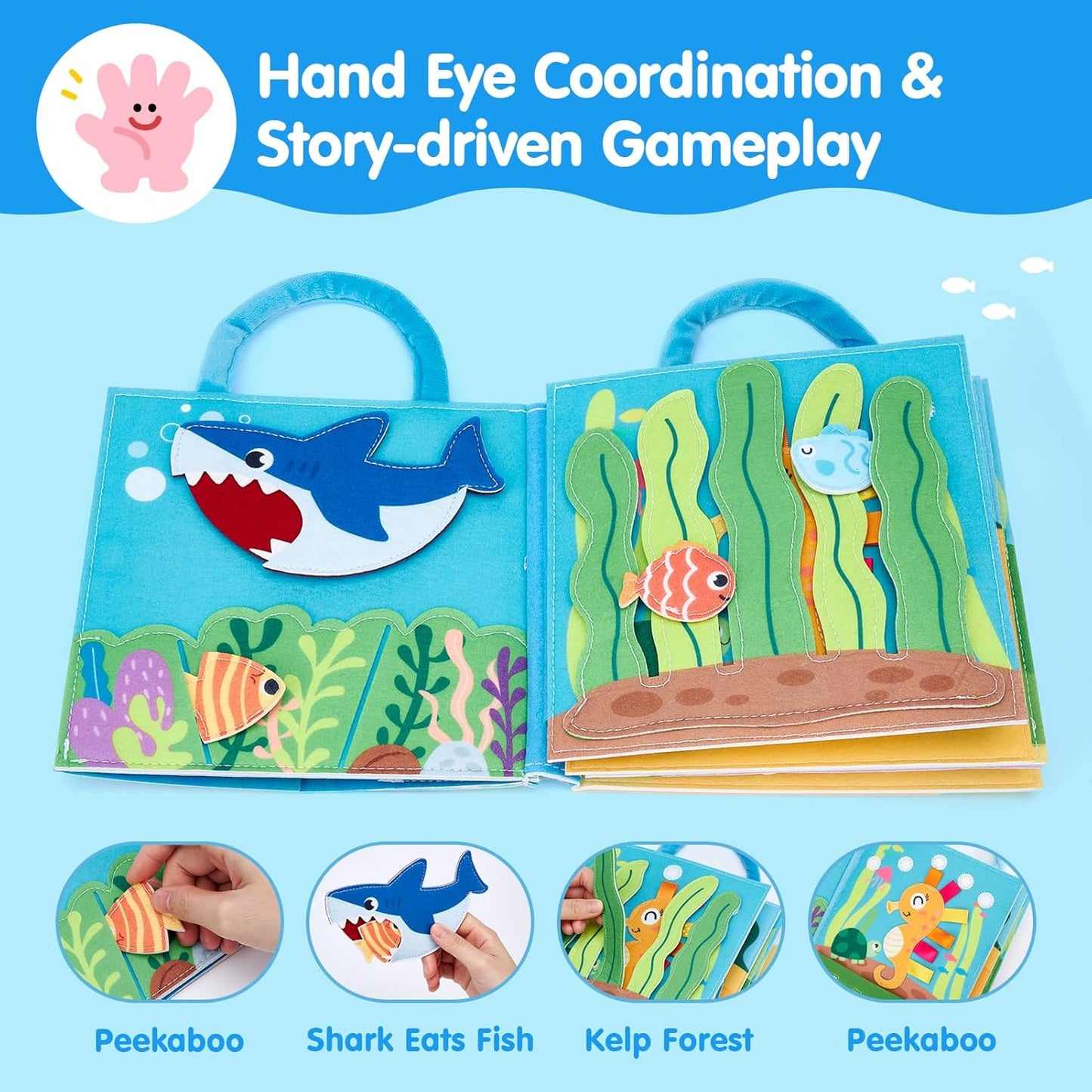 hahaland Ocean Busy Book for Toddlers 1-3, Montessori Toys Sensory Activity Busy Board, Travel Toy for 1 2 3 Year Old Boys Girls, Educational Fine Motor Skills Learning Toy, Toddler Birthday Gift