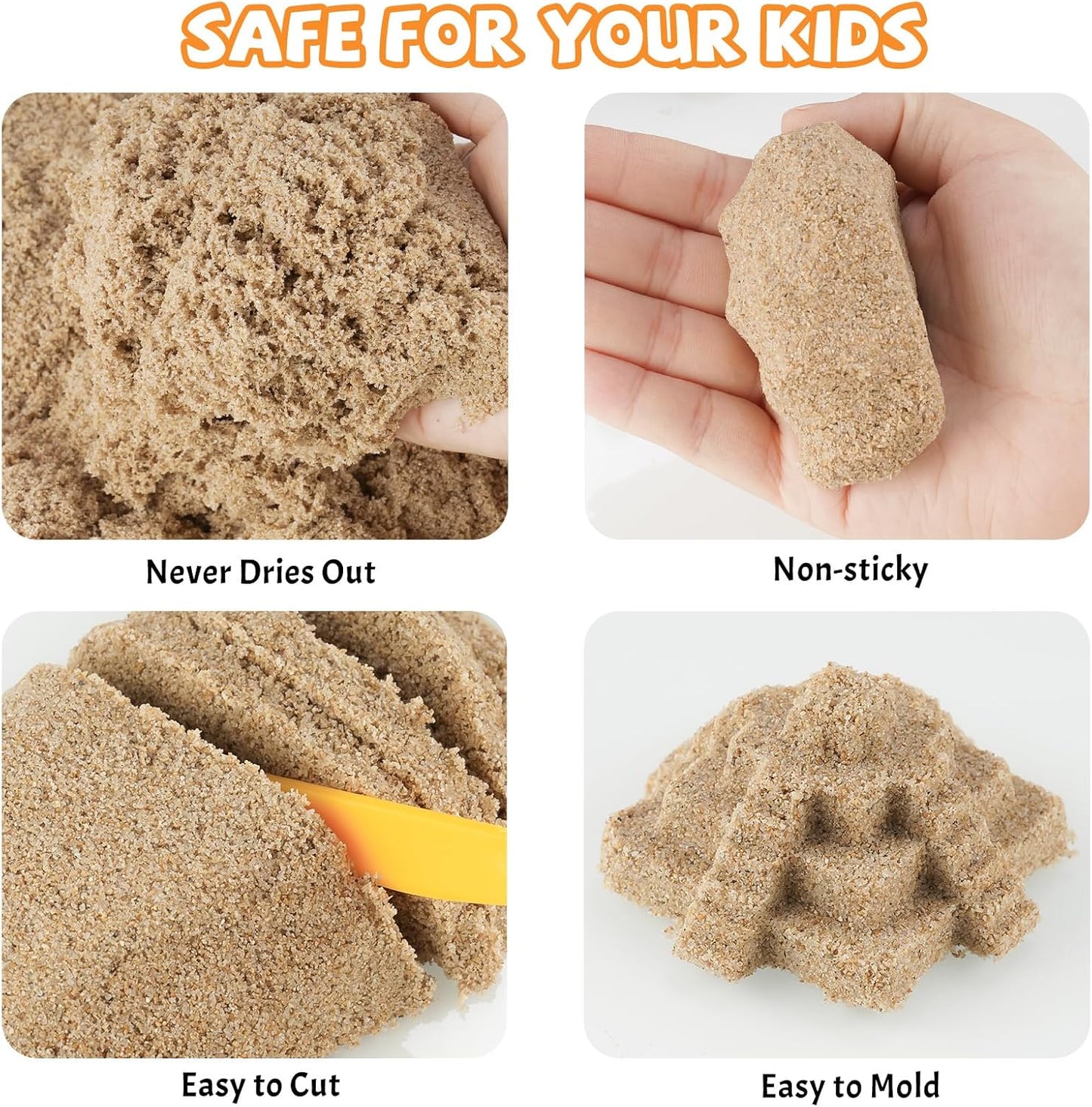 NiToy FlexiSand 19 lbs Moldable Self-Sticking Sand, Never Dries Out Fun for Over 3 Years Old Kids Bulk Refill for Sensory Sand Box Toys, Ideal for Shaping, Squeezing and Rolling (Dark Yellow)