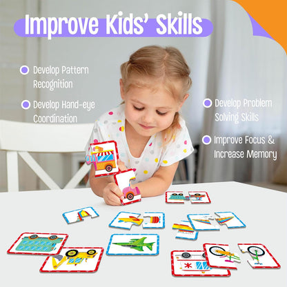 48 Food Matching Puzzles with Error-Correction Mechanism Pre-Primer in 2 Pieces, Perfect for Preschool Learning (24 Blocks Double Sided)