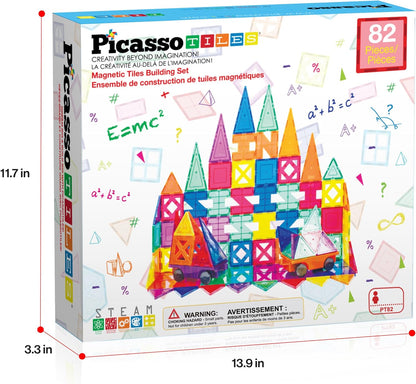 PicassoTiles Magnetic Building Block Set Geometry Shape Magnet Tiles Construction Toy STEM Learning Kit Educational Playset Playboard Pretend Play Stacking Blocks Child Brain Development PT16