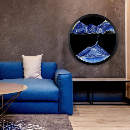 17.3" Moving Sand Art, 3D Sand Art Pictures Deep Sea Sandscape Living Room Decoration, 360° Rotate, Glass Crafts Solid Wood Frame, Relaxing Mood Home Office Work Wall Art Decor