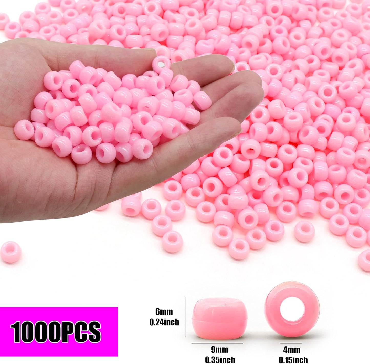 Auvoua 1000Pcs Pony Beads Bracelet 9mm Yellow Plastic Barrel Pony Beads for Necklace,Hair Beads for Braids,Key Chain,Jewelry Making (Yellow)