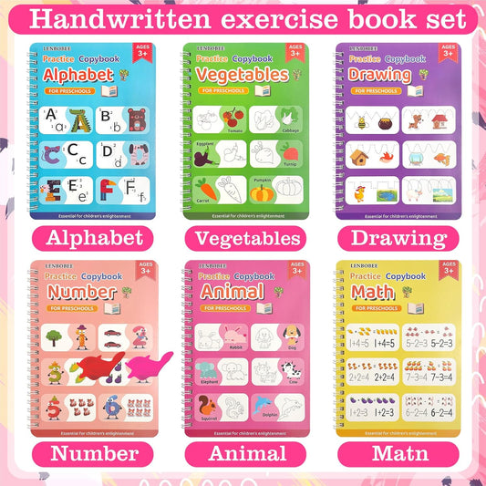 6 Pack Magic Grooved Writing Practice Books Reusable Magical Handwriting Practice for Kids Ages 3-8 Kindergarten Back to School Educational Gift Preschool Valentines Classroom Gift
