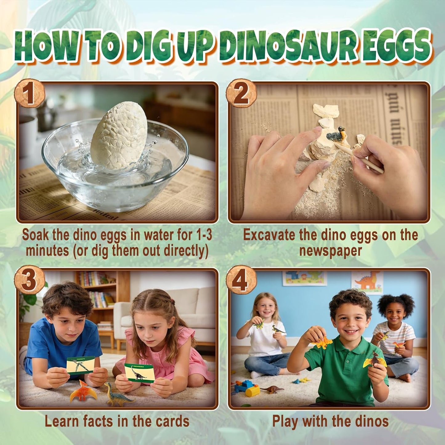 Easter Dino Eggs Dig Kit - 12 Colorful Dinosaur Easter Eggs with Dinosaur Figures, 12 Dig Tools for Easter Egg Hunt, Easter Basket Stuffers & Easter Toys and Games (Colorful)