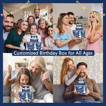 Birthday Money Box for Cash Gift Pull, Surprise Gift Boxes for Money, Money Holder Box with Pull Out Happy Birthday Card and 50Pcs Transparent Bags, Money Gift Ideas for Kids and Adults