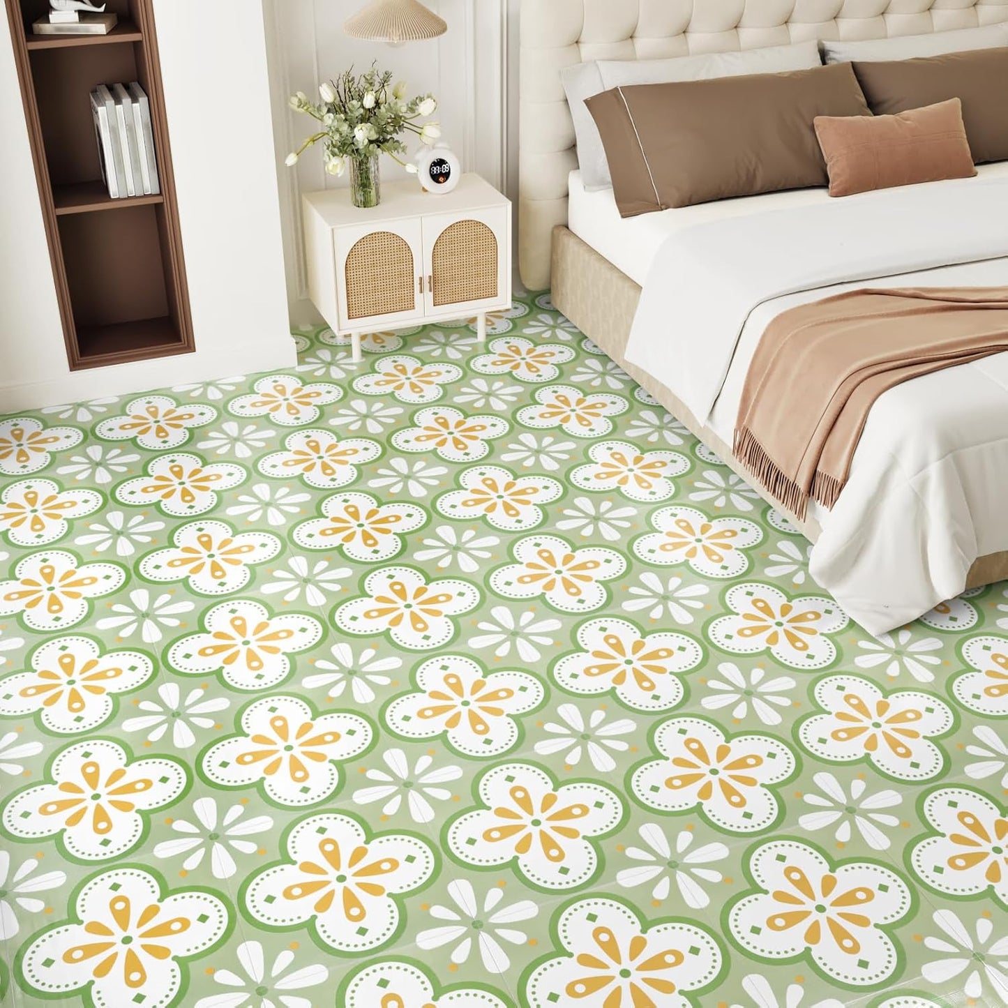 Wallercity White Marble Peel and Stick Vinyl Floor Tiles 6-Pack 12x12 Inches Self Adhesive Waterproof Flooring Planks for Bathroom Kitchen Bedrooms Stick on Floor Tiles Laminate Sheets Vinyl Flooring