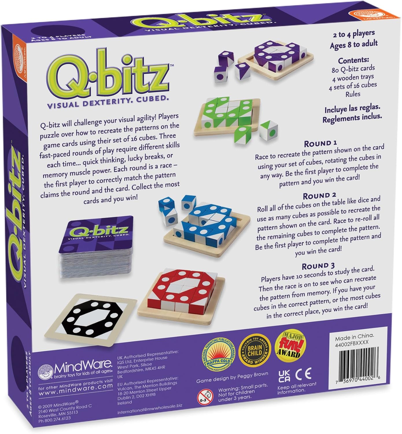 Mindware Q-Bitz Pattern Matching Fun Board Games for Family Game Night | Ages 8 and up 2-4 Players