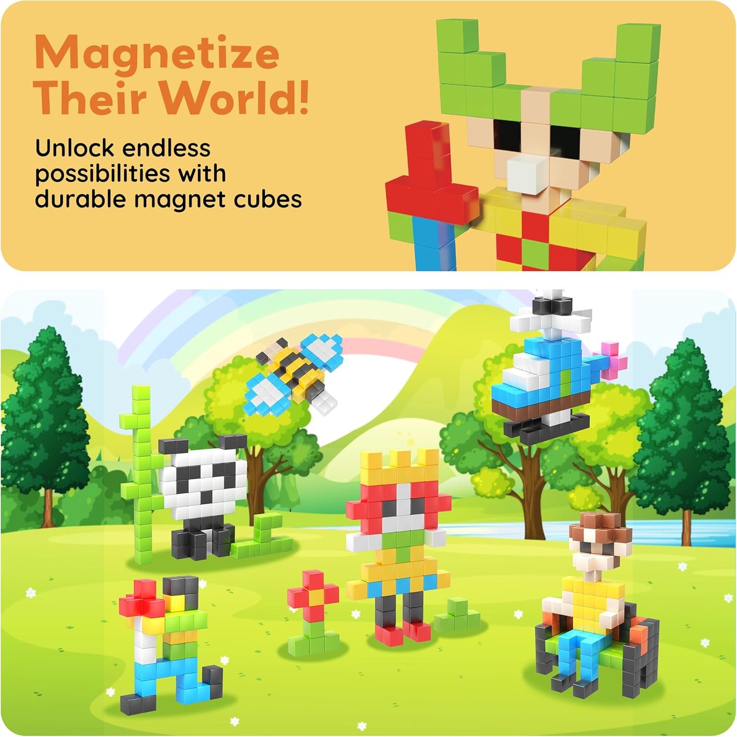 PicassoTiles 60pc Magnetic Puzzle Cube Building Set 1 Inch 3D Blocks STEM Construction Toy for Toddlers Kids Boys Girls Age 3+ Montessori Learning Travel Sensory Gift with Educational Idea Book PMC60