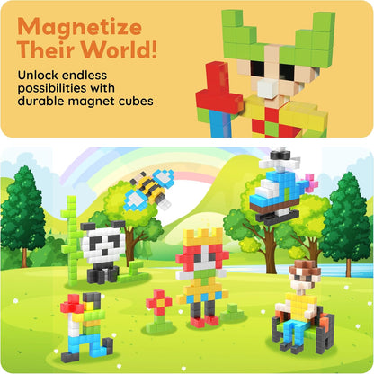PicassoTiles 60pc Magnetic Puzzle Cube Building Set 1 Inch 3D Blocks STEM Construction Toy for Toddlers Kids Boys Girls Age 3+ Montessori Learning Travel Sensory Gift with Educational Idea Book PMC60