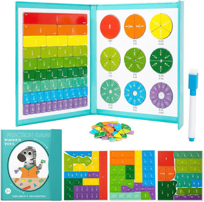 Magnetic Fraction Playbook: Magnetic Fraction Educational Puzzle Tiles & Circles, Fractions Magnets Demonstration Book Montessori Math Manipulatives for Kids Elementary School Game