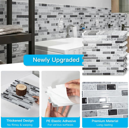 Art3d 10-Sheet Heavy-Duty Peel and Stick Backsplash, Waterproof Wall Tiles Stick on Kitchen Backsplash Living Space, Carrara Grey