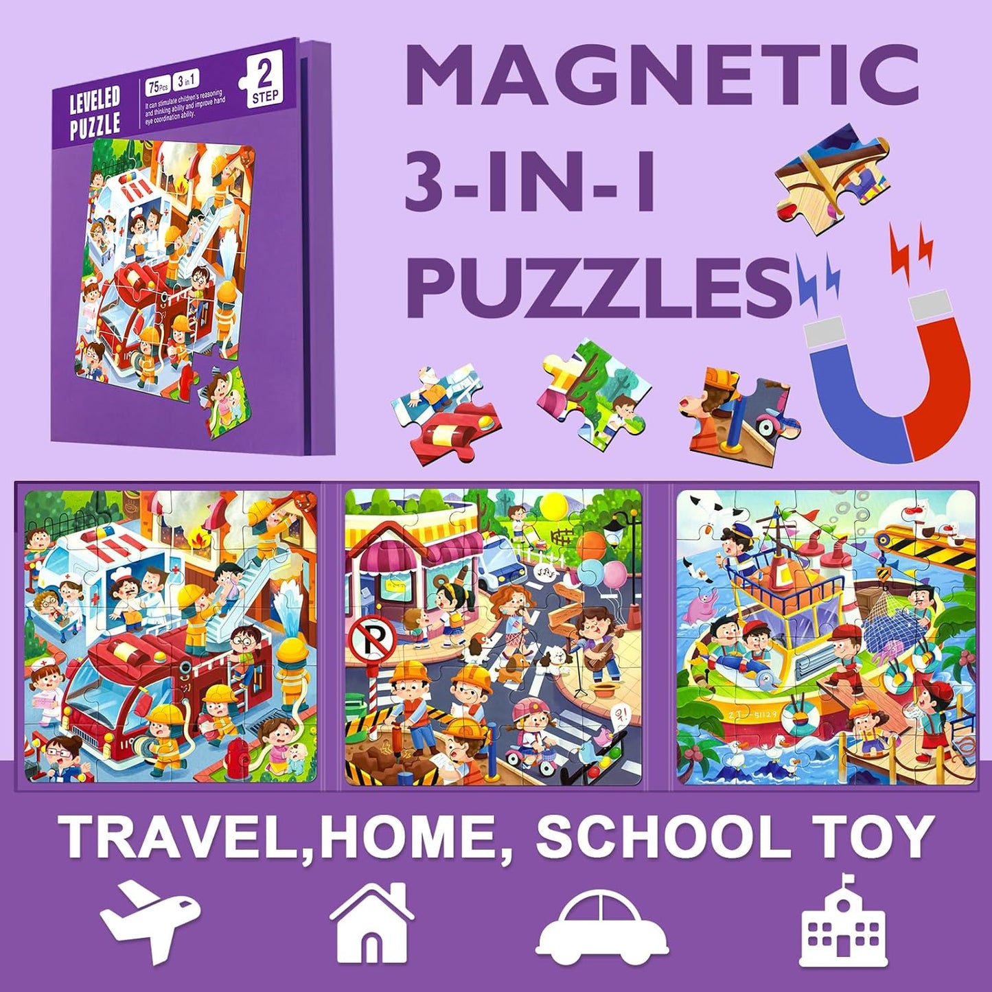 Magnetic Puzzles for Toddlers 1-3, Cartoon Mermaid Magnet 3 in 1 Jigsaw Puzzle, Kids Travel Puzzles Toys, Preschool Learning Toy for Kids 1-8 Year (Mermaid)