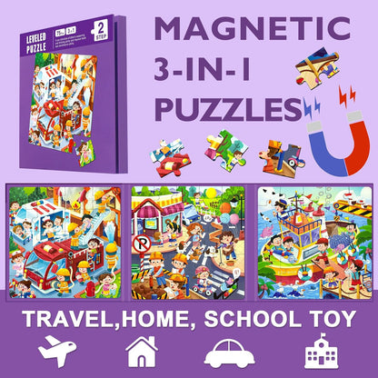 Magnetic Puzzles for Toddlers 1-3, Cartoon Mermaid Magnet 3 in 1 Jigsaw Puzzle, Kids Travel Puzzles Toys, Preschool Learning Toy for Kids 1-8 Year (Mermaid)