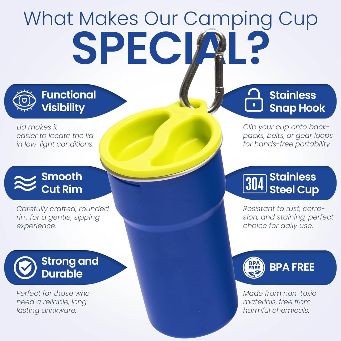 bzyoo 5-Piece Nesting Camping Cups Set - 9oz Stackable Stainless Steel Mugs with Patterned Designs & Integrated Carry Hook, Space-Saving Portable Outdoor Mess Kit for Family Hiking, Backpacking & RV