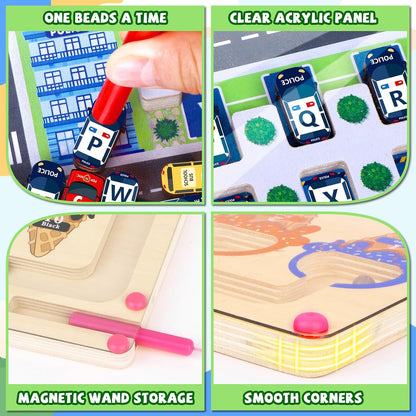 wakeInsa Magnetic Color and Number Maze,Montessori Toy for 2-5 Years Old Girls,Wooden Magnet Balls Puzzles,Toddler Busy Board Game,Preschool Learning Activities,Christmas & Birthday Gift for Kids