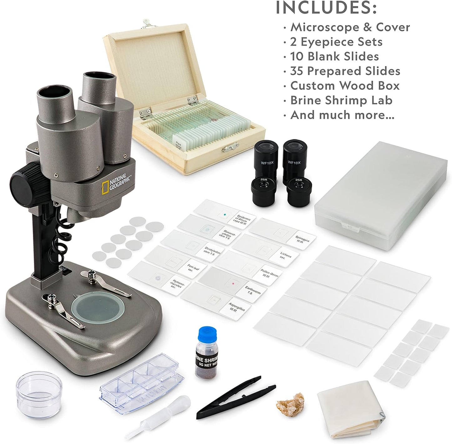 National Geographic Dual LED Kids Microscope - 50+ pc Science Kit with 10 Prepared Slides & 10 DIY Blank Slides, Biology Experiment Activity, Microscope Kit for Kids 8-12 (Amazon Exclusive)