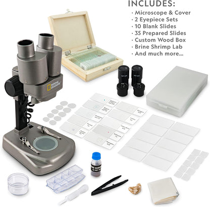 National Geographic Dual LED Kids Microscope - 50+ pc Science Kit with 10 Prepared Slides & 10 DIY Blank Slides, Biology Experiment Activity, Microscope Kit for Kids 8-12 (Amazon Exclusive)