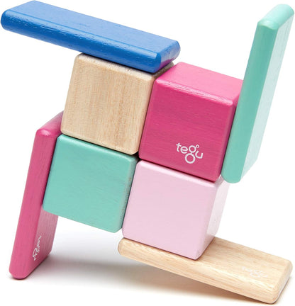 8 Piece Tegu Pocket Pouch Magnetic Wooden Block Set, Tints